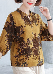 Vogue Yellow V Neck Print Button Shirt Half Sleeve GK-HTP220419