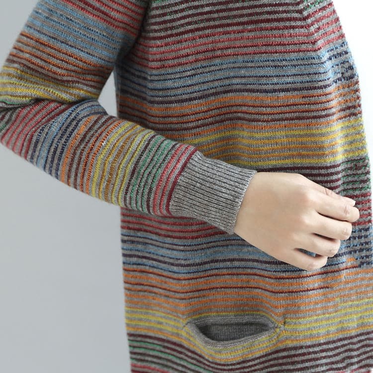 Warm casual knit outwear rainbow baggy loose long sleeve mid sweater cardigans NCT171028