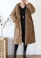 Warm casual winter jacket hoodedovercoat khakicorduroy warm winter coat AM-DJK201015