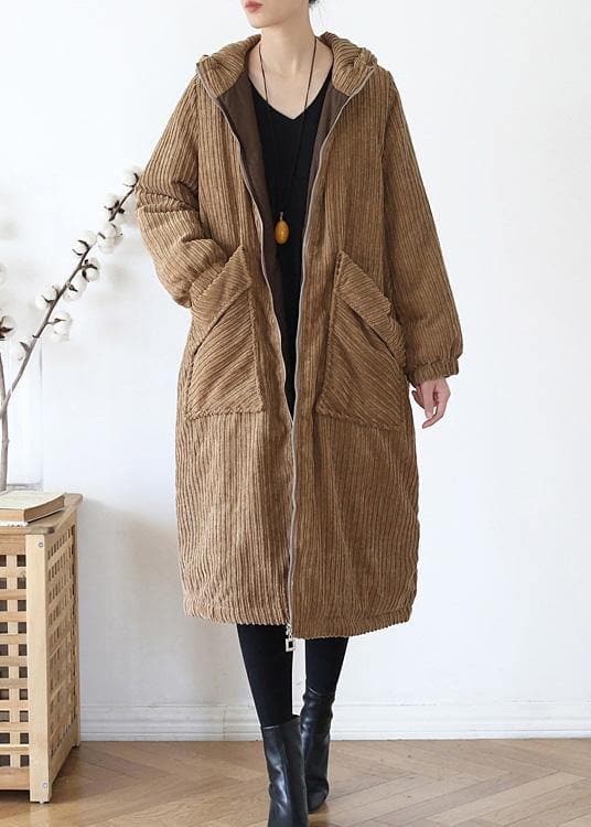 Warm casual winter jacket hoodedovercoat khakicorduroy warm winter coat AM-DJK201015