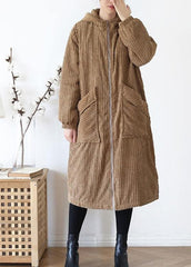 Warm casual winter jacket hoodedovercoat khakicorduroy warm winter coat AM-DJK201015