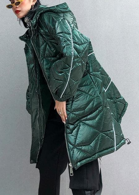 Warm oversize Jackets & Coats hooded coats green asymmetric drawstring hem women parka AT-DJK191203