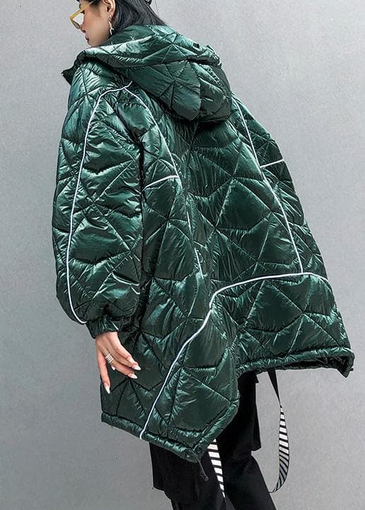 Warm oversize Jackets & Coats hooded coats green asymmetric drawstring hem women parka AT-DJK191203