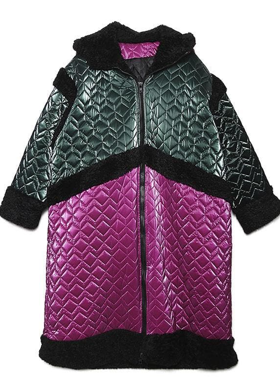 Warm plus size down jacket hooded coats red patchwork casual outfit AT-DJK191211