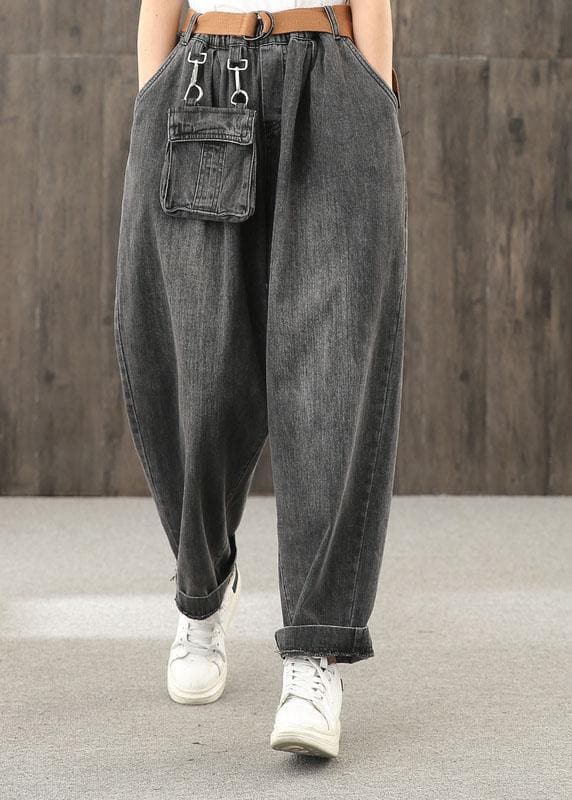 Washed denim black autumn casual trousers loose harem pants LPTS200915