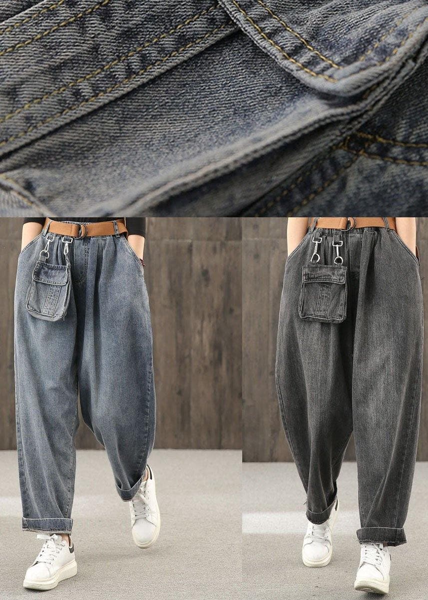 Washed denim black autumn casual trousers loose harem pants LPTS200915