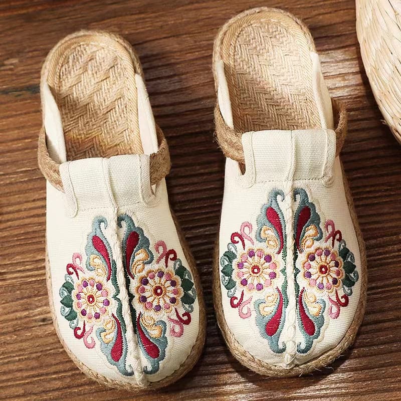 2022 Linen Floral Shoes flip flop Flats dylinoshop