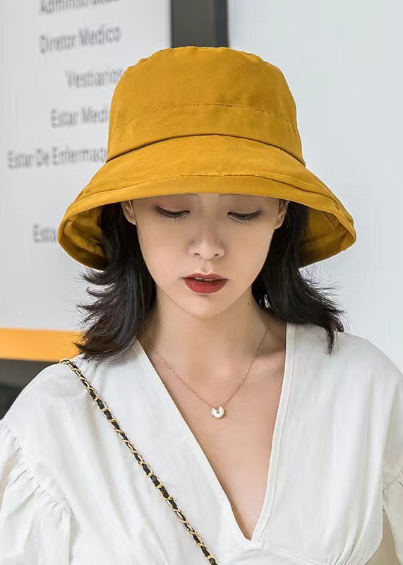 2022 Cute Yellow Cotton Flat Top Bucket Hat dylinoshop