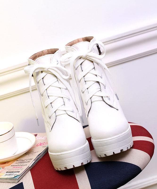 White Boots Cross Strap Chunky Boots XZ-XZ210804