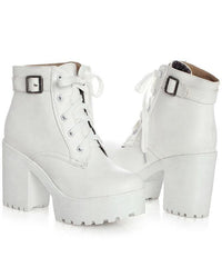 White Boots Cross Strap Chunky Boots XZ-XZ210804