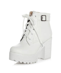 White Boots Cross Strap Chunky Boots XZ-XZ210804