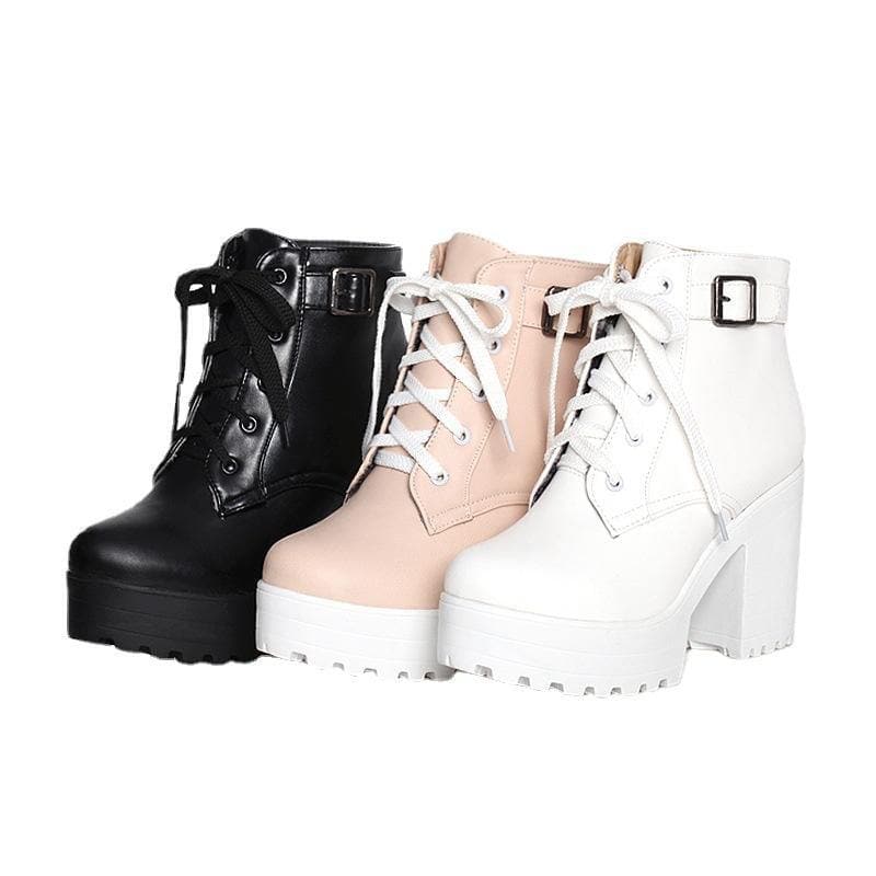 White Boots Cross Strap Chunky Boots XZ-XZ210804