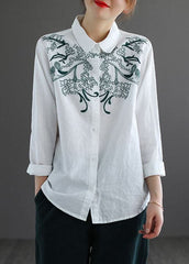 White Cotton Shirt Top Embroideried Oversized Long Sleeve GK-LTP220815