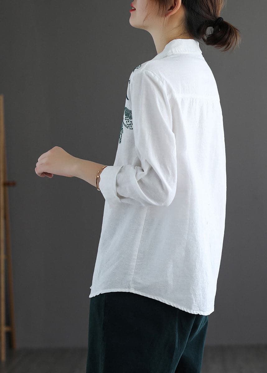 White Cotton Shirt Top Embroideried Oversized Long Sleeve GK-LTP220815