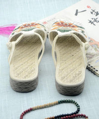 White Embroideried Cotton Flip Flops LT210723