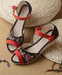 White Embroideried Sandals SplicingBuckle Strap Wedge Sandals LX210723