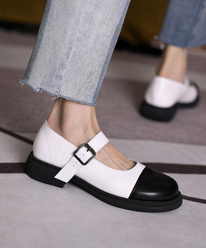 White Faux Leather Fashion Splicing Flat Feet Shoes XZ-PDX210728