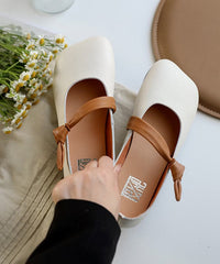 White Flats Cowhide Leather Unique Buckle Strap Flats SHOE-PDX220328