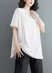 White O-Neck Side Open Cotton Top Short Sleeve gk-STP220722