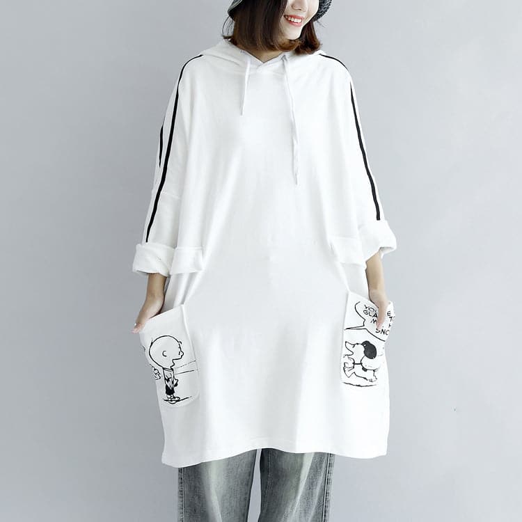 White hoodies oversized women plus size winter dresses casual pullover FDM171028