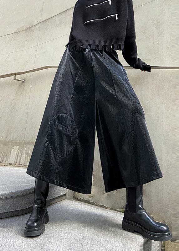 Wide leg pants women's high waist straight tube casual PU leather pants 2021 AT-LPTS201202