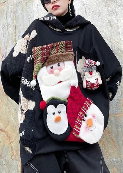 Winter black Christmas design clothes o neck plus size knit sweat tops AT-NCT201217