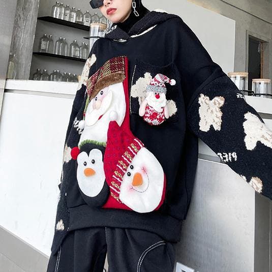 Winter black Christmas design clothes o neck plus size knit sweat tops AT-NCT201217