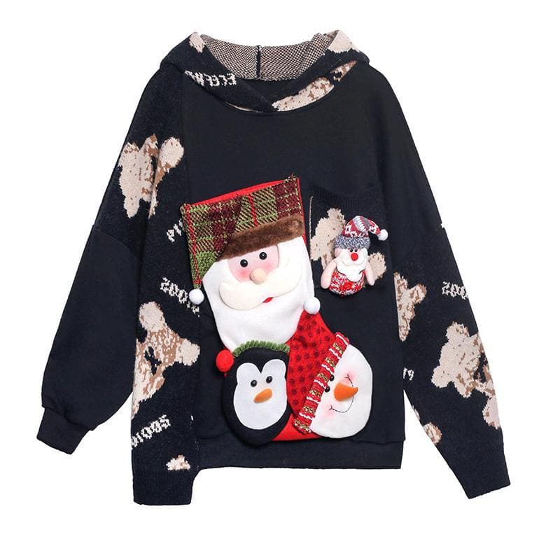 Winter black Christmas design clothes o neck plus size knit sweat tops AT-NCT201217