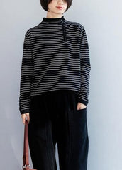 Winter black gray stripe clothes side open collar plus size clothing wild knitwear LTP191125