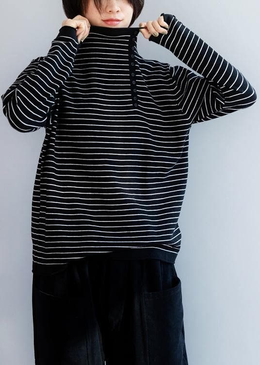 Winter black gray stripe clothes side open collar plus size clothing wild knitwear LTP191125