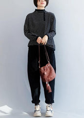 Winter black gray stripe clothes side open collar plus size clothing wild knitwear LTP191125