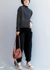 Winter black gray stripe clothes side open collar plus size clothing wild knitwear LTP191125