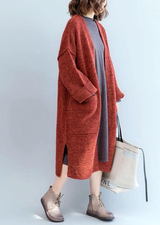 Winter fall sweaters oversized red pockets patchwork sweater coat NCT191011