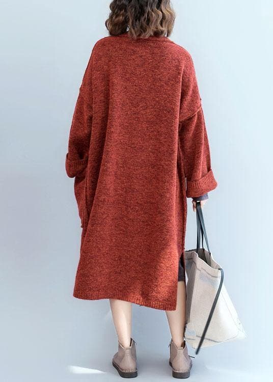 Winter fall sweaters oversized red pockets patchwork sweater coat NCT191011