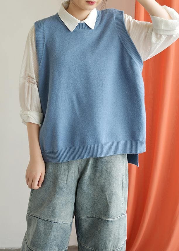 Winter o neck blue knit sweat tops casual low high design top silhouette NTP190827