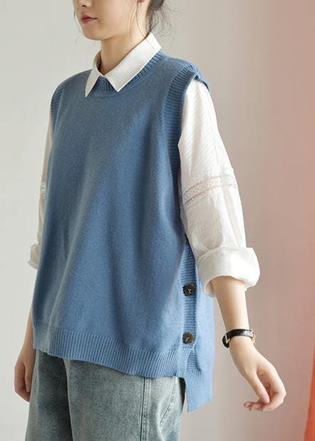 Winter o neck blue knit sweat tops casual low high design top silhouette NTP190827