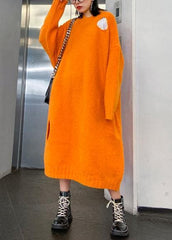 Winter orange Sweater knit dress Street Style o neck Hole Largo sweater dress AT-NSD201014