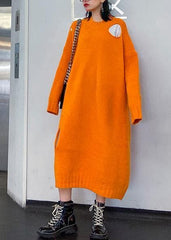 Winter orange Sweater knit dress Street Style o neck Hole Largo sweater dress AT-NSD201014