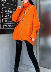 Winter orange knit tops trendy plus size high neck zippered knit blouse AT-NCT191101