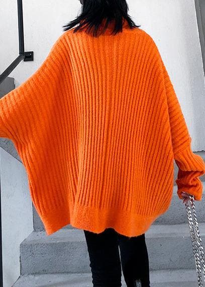 Winter orange knit tops trendy plus size high neck zippered knit blouse AT-NCT191101