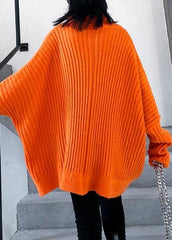 Winter orange knit tops trendy plus size high neck zippered knit blouse AT-NCT191101