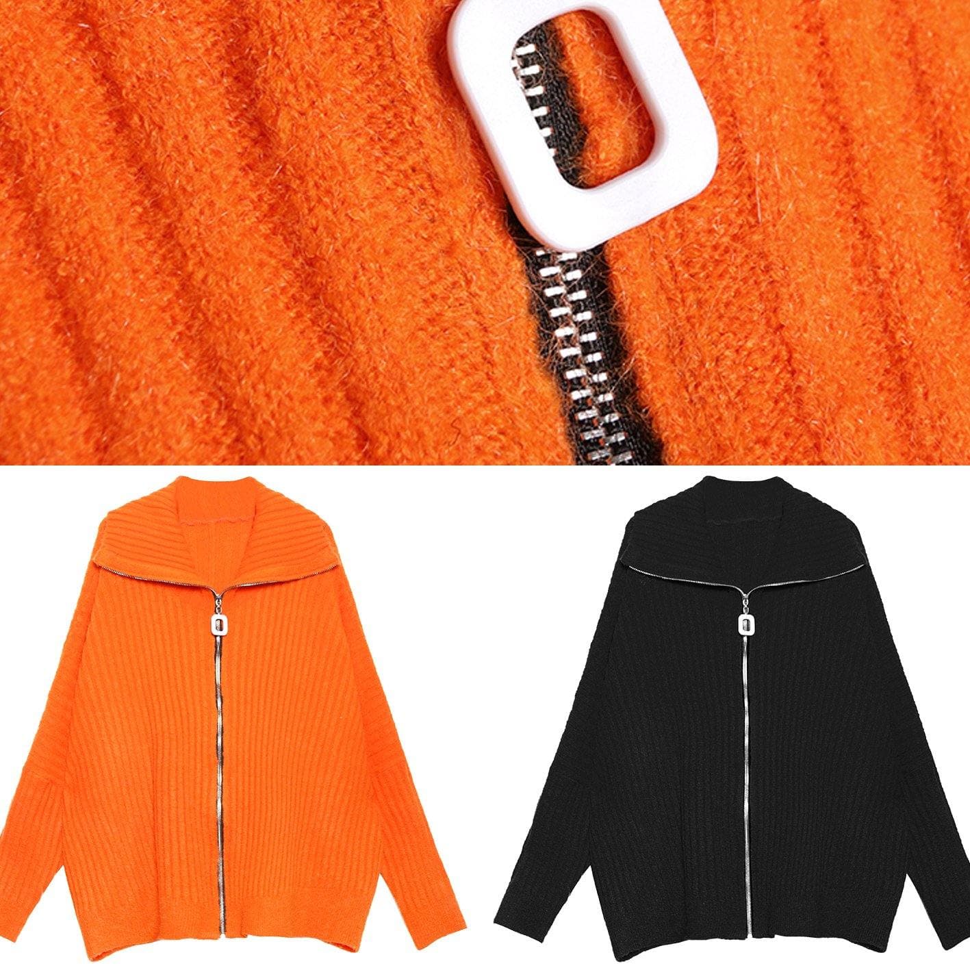 Winter orange knit tops trendy plus size high neck zippered knit blouse AT-NCT191101