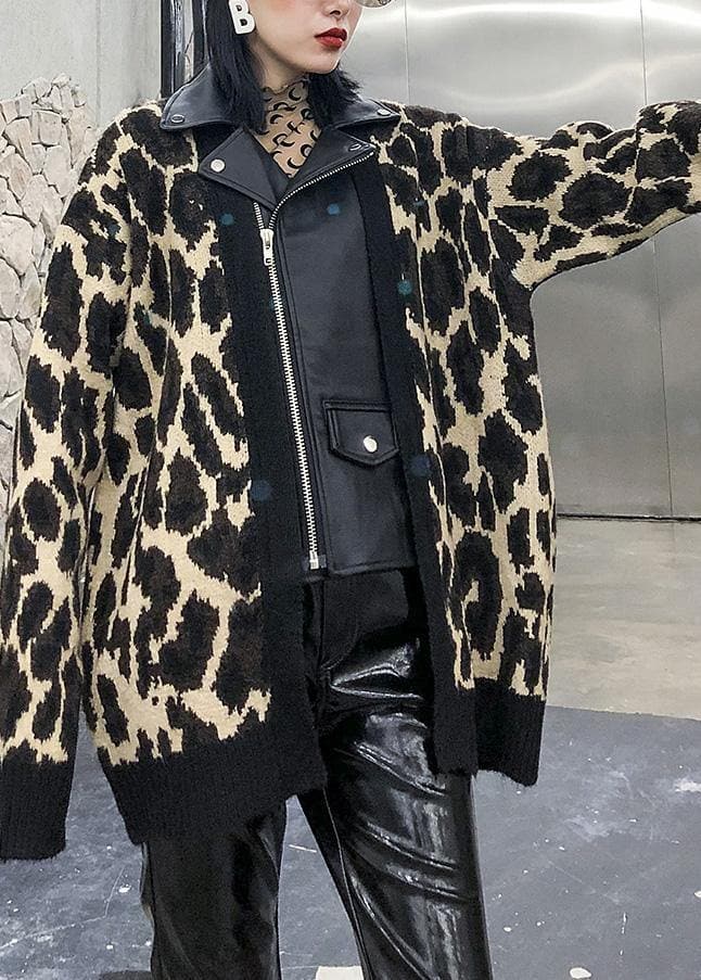 Winter patchwork knit outwear plus size clothing leopard false two pieces knit coats AT-NCT191203