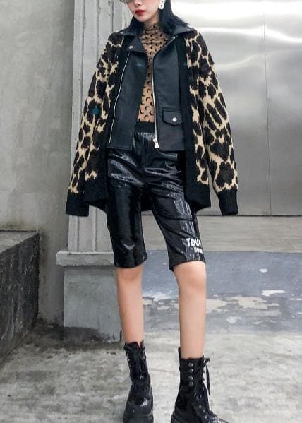 Winter patchwork knit outwear plus size clothing leopard false two pieces knit coats AT-NCT191203