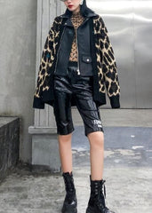 Winter patchwork knit outwear plus size clothing leopard false two pieces knit coats AT-NCT191203