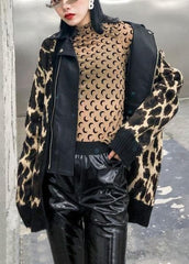 Winter patchwork knit outwear plus size clothing leopard false two pieces knit coats AT-NCT191203