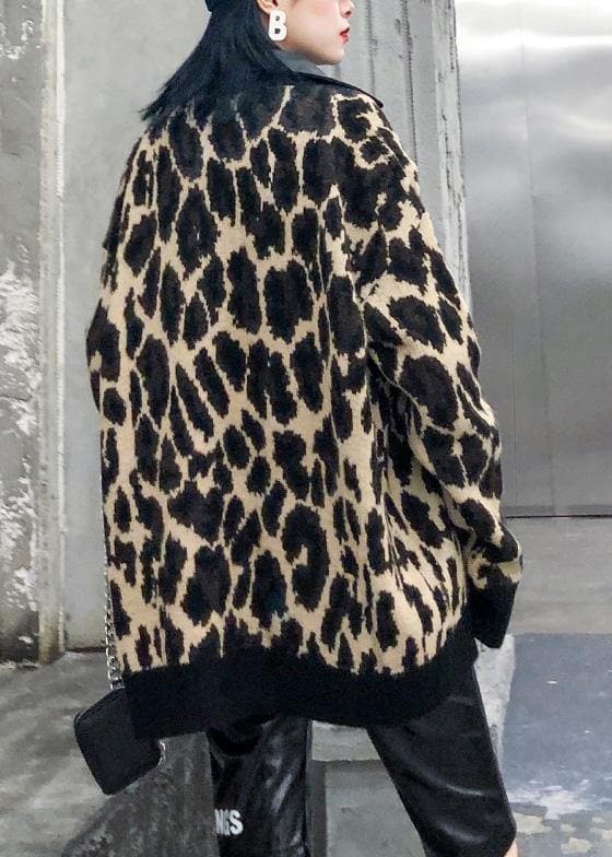 Winter patchwork knit outwear plus size clothing leopard false two pieces knit coats AT-NCT191203