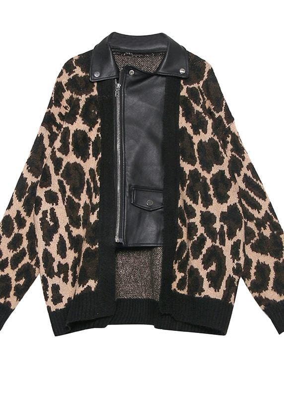 Winter patchwork knit outwear plus size clothing leopard false two pieces knit coats AT-NCT191203