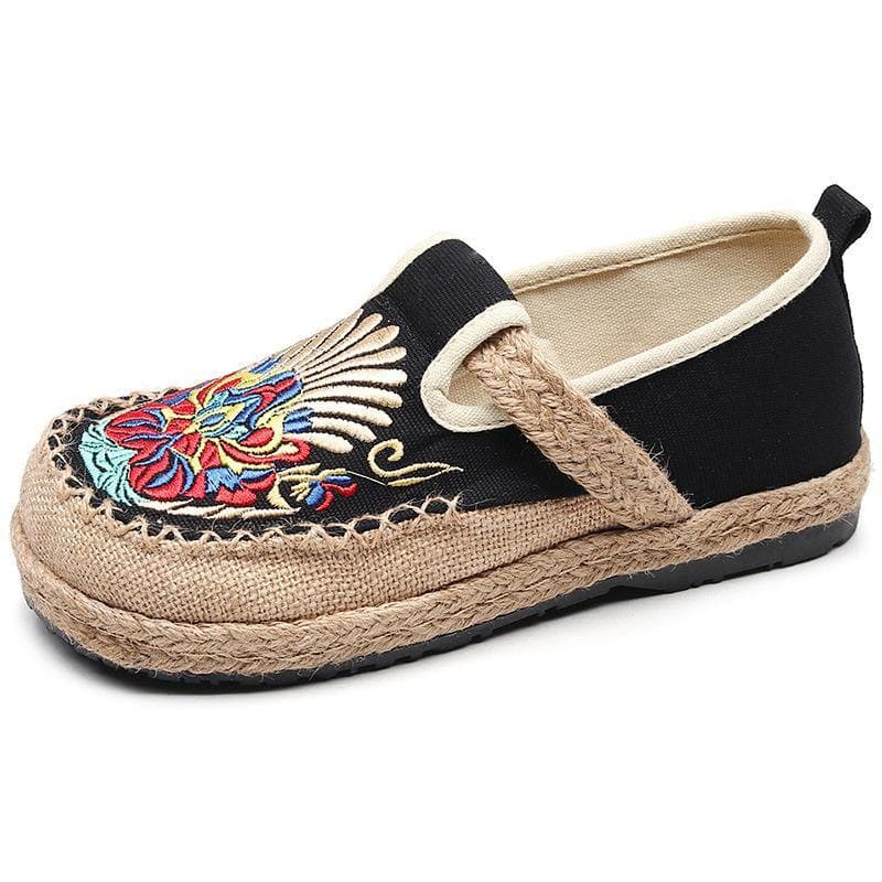 Women  Flats Black Embroideried Cotton Fabric Flats Shoes PDX210630