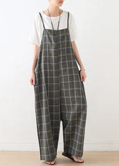 Women Baggy Green Plaid Cotton Spaghetti Strap Jumpsuit Summer dylinoshop